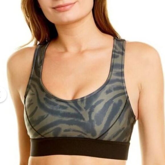 GOOD AMERICAN (Size 1 aka Small) Sea Turtle Zebra Sports Bra Black Green - Picture 3 of 9